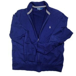 Navy Blue/White PREMIUM Polo Ralph Lauren Men's Double-Knit Track Jacket - Sz L